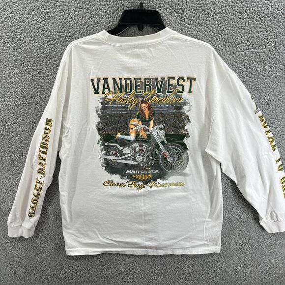 VTG Harley Davidson 'Loyal to One' Green Bay, WI Single Stitch LS White T Shirt - Picture 9 of 15